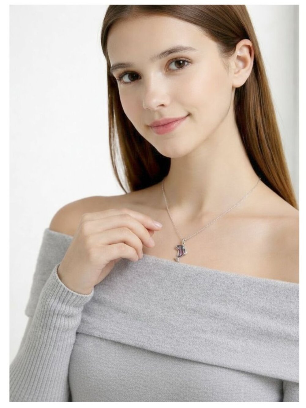 Silver-Tone Dolphin Pendant Necklace with Abalone Shell Inlay – Ocean Inspired